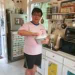 Spinning his way to a fancy salad.